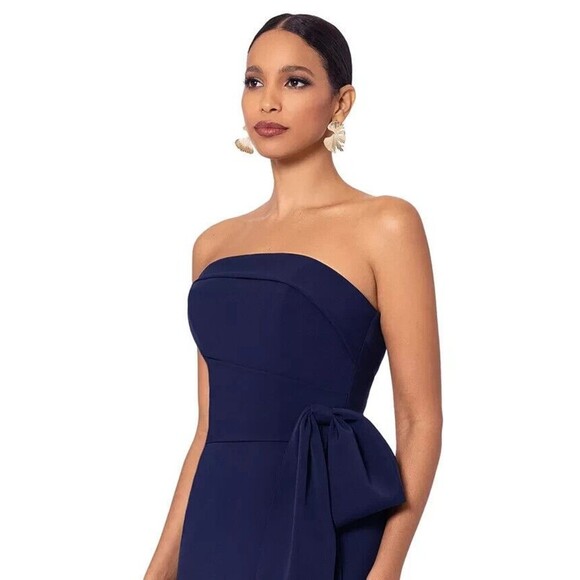 Betsy & Adam Women's Faux-Wrap Strapless Gown Floor-length formal dress Navy 6 - Picture 3 of 11